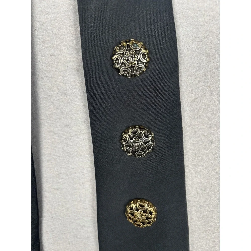Vintage Express Tie Mens One Size Black Metal Medallion Polyester Necktie 80s
